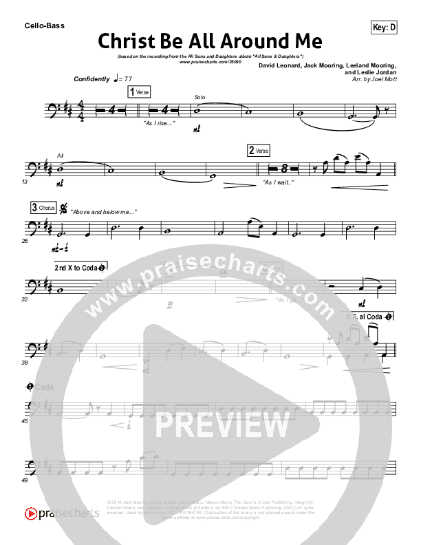 Christ Be All Around Me Cello/Bass (All Sons & Daughters)