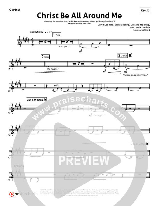 Christ Be All Around Me Clarinet (All Sons & Daughters)