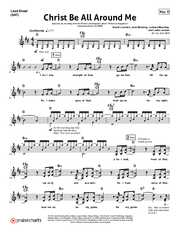 Christ Be All Around Me Lead Sheet (SAT) (All Sons & Daughters)