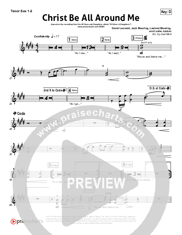 Christ Be All Around Me Tenor Sax 1/2 (All Sons & Daughters)