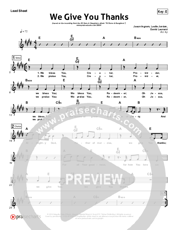 We Give You Thanks Lead Sheet (All Sons & Daughters)