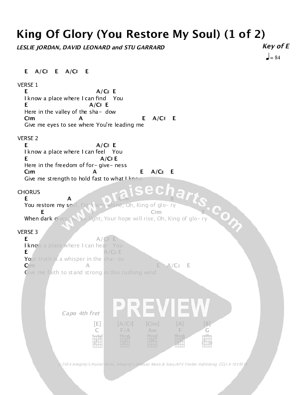King Of Glory (You Restore My Soul) Chords & Lyrics (All Sons & Daughters)