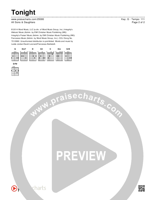 Tonight Chords & Lyrics (All Sons & Daughters)