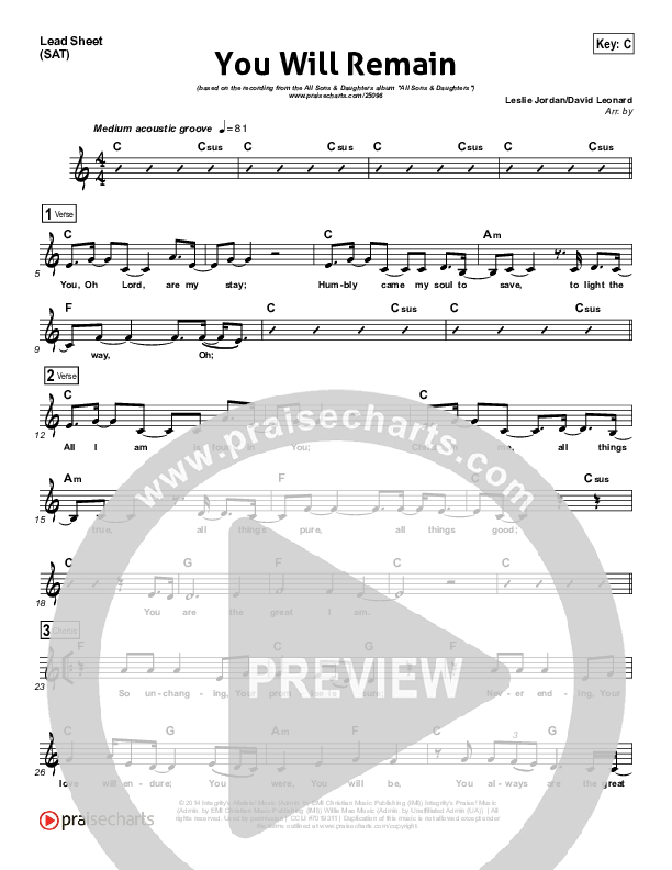You Will Remain Lead Sheet (SAT) (All Sons & Daughters)