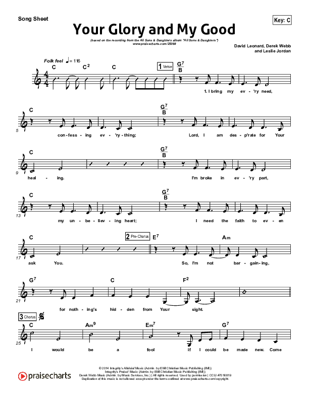 Your Glory And My Good Lead Sheet (All Sons & Daughters)