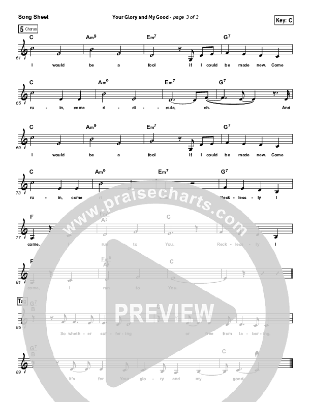 Your Glory And My Good Lead Sheet (All Sons & Daughters)