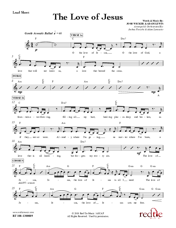 The Love Of Jesus Lead Sheet (Red Tie Music)