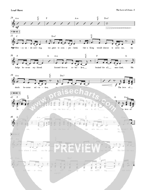 The Love Of Jesus Lead Sheet (Red Tie Music)