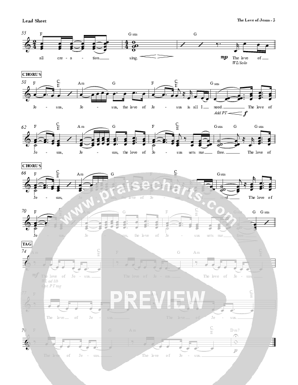 The Love Of Jesus Lead Sheet (Red Tie Music)