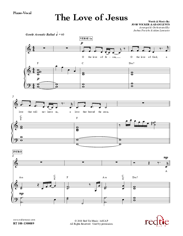 The Love Of Jesus Piano/Vocal (Red Tie Music)