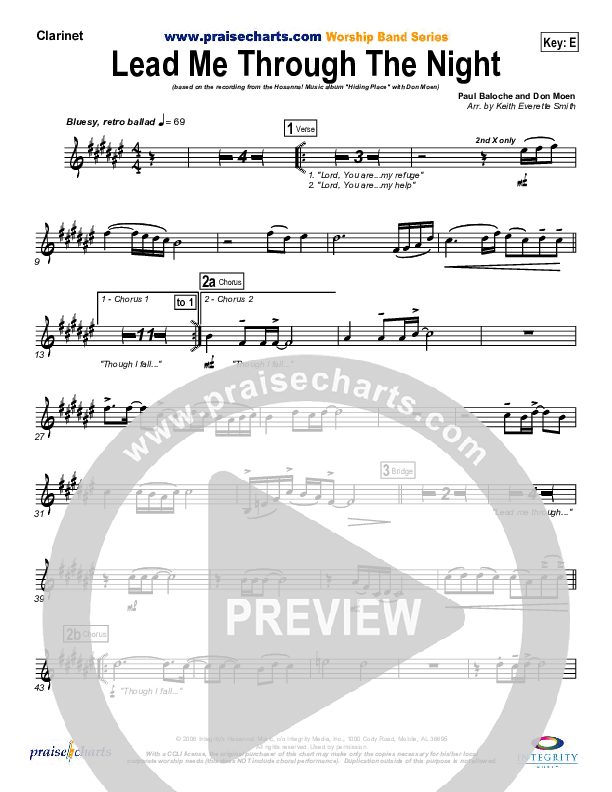 Lead Me Through The Night Clarinet (Don Moen)