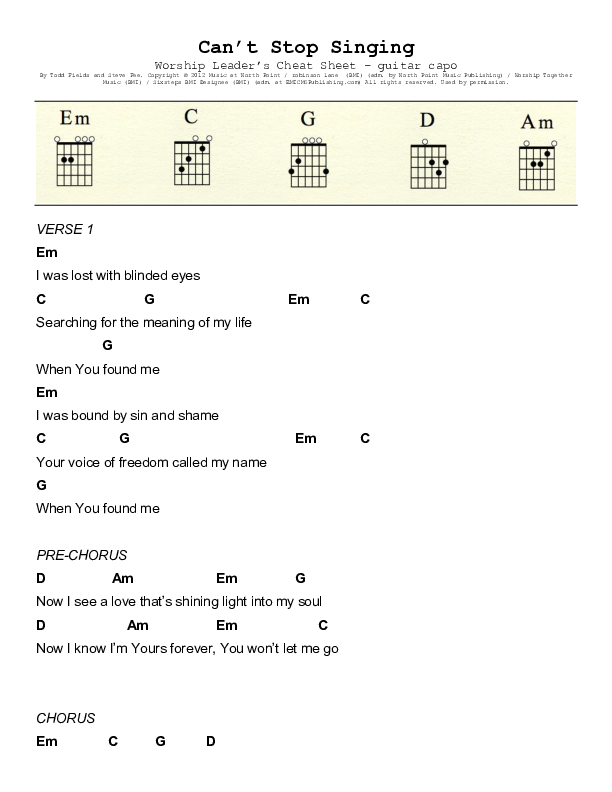 Can't Stop Singing Chord Chart (North Point Worship / Seth Condrey)