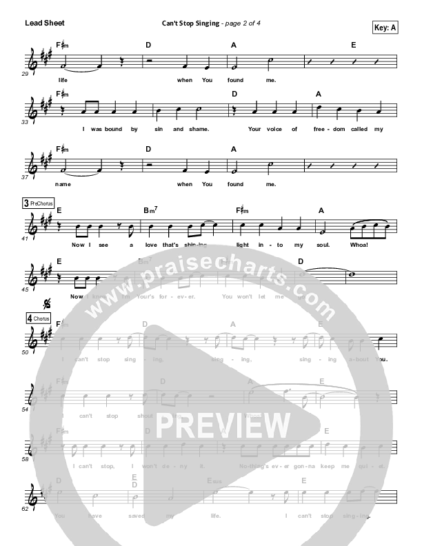 Can't Stop Singing Lead Sheet (North Point Worship / Seth Condrey)