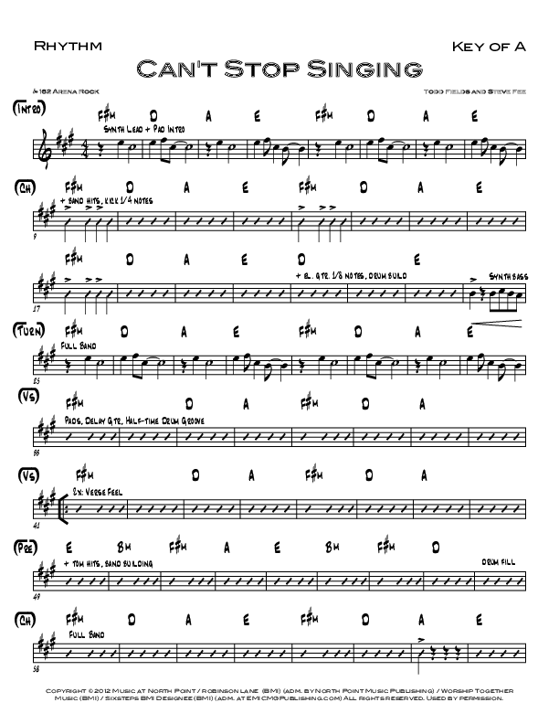 Can't Stop Singing Rhythm Chart (North Point Worship / Seth Condrey)