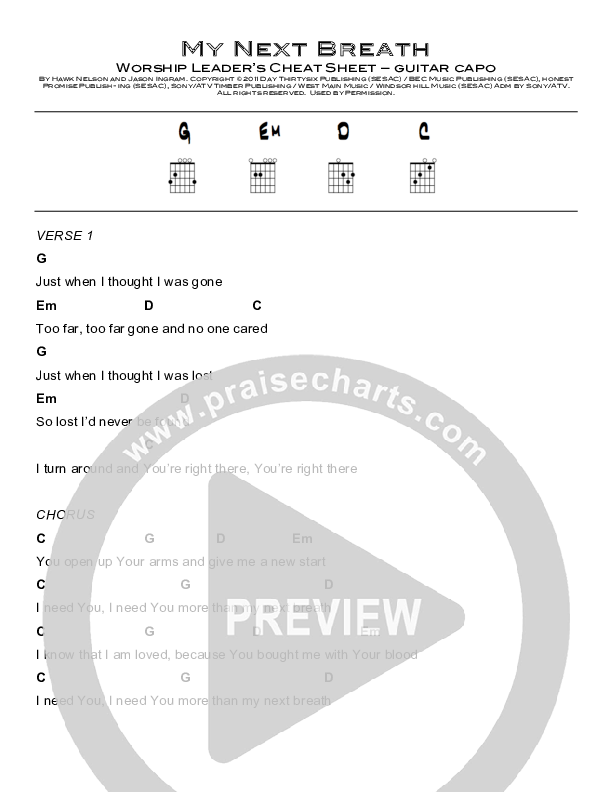 My Next Breath Chords & Lyrics (North Point Worship / Eddie Kirkland)