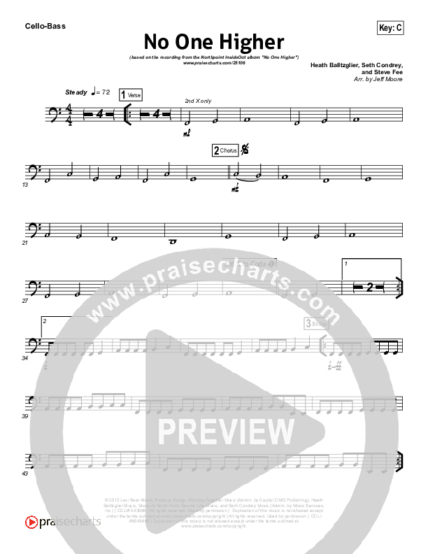 No One Higher Cello/Bass (North Point Worship / Seth Condrey)