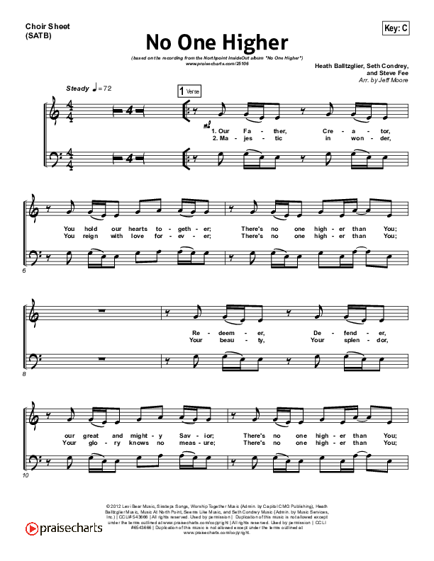 No One Higher Choir Vocals (SATB) (North Point Worship / Seth Condrey)