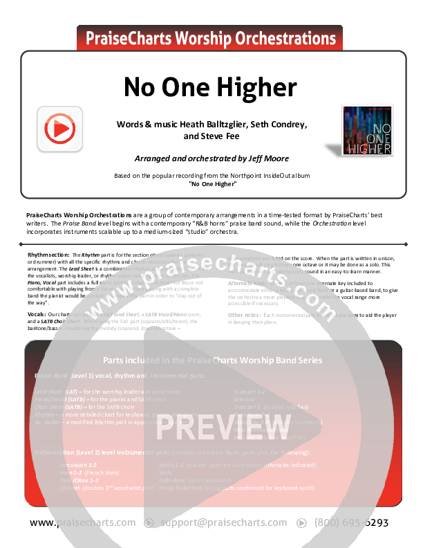 No One Higher Cover Sheet (North Point Worship / Seth Condrey)