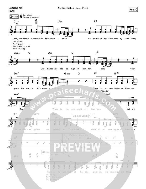 No One Higher Lead Sheet (SAT) (North Point Worship / Seth Condrey)