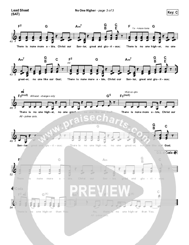 No One Higher Lead Sheet (SAT) (North Point Worship / Seth Condrey)