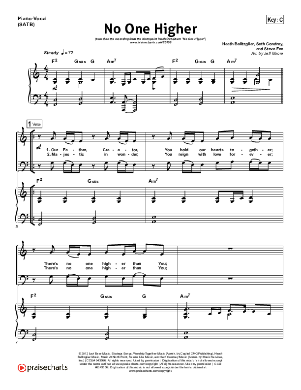 No One Higher Piano/Vocal (SATB) (North Point Worship / Seth Condrey)