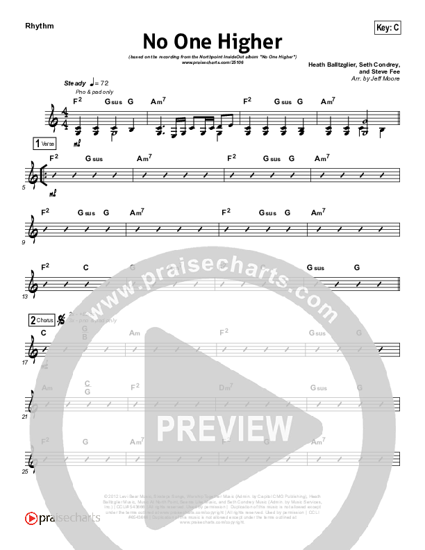 No One Higher Rhythm Chart (North Point Worship / Seth Condrey)