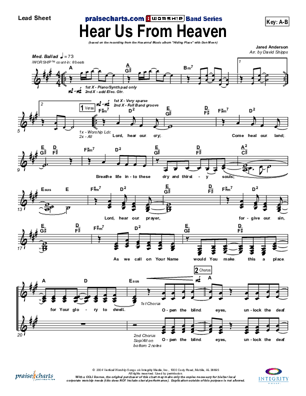 Hear Us From Heaven Lead Sheet (Don Moen)
