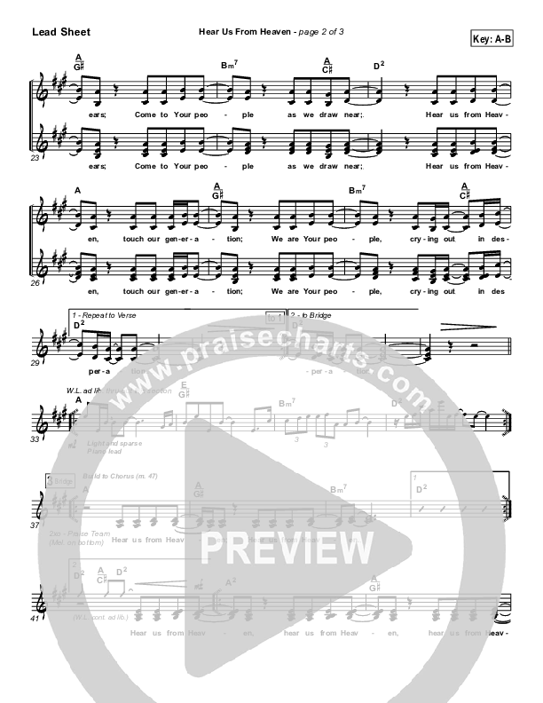 Hear Us From Heaven Lead Sheet (Don Moen)