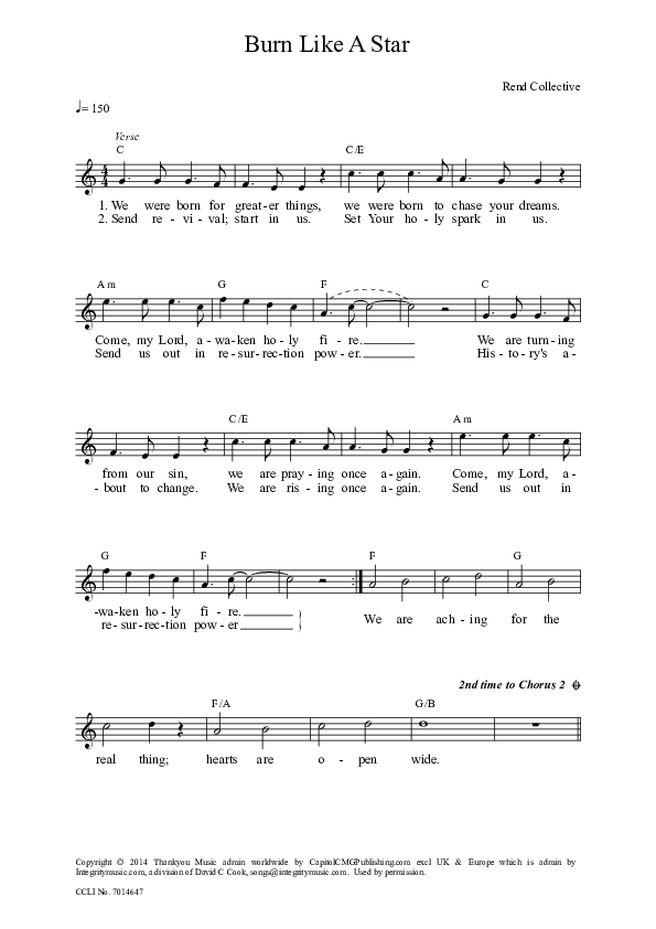 Burn Like A Star Lead Sheet (Rend Collective)