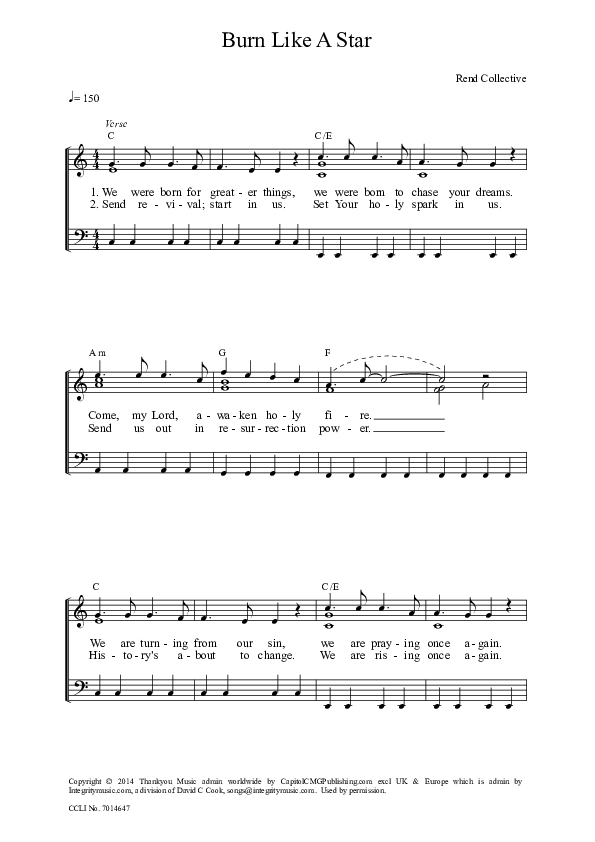 Burn Like A Star Piano/Vocal (Rend Collective)