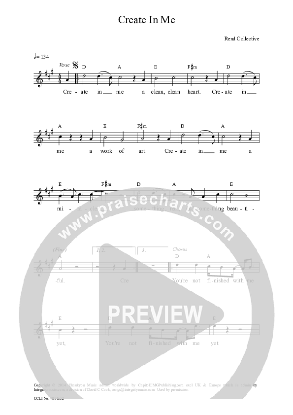 Create In Me Lead Sheet (Rend Collective)