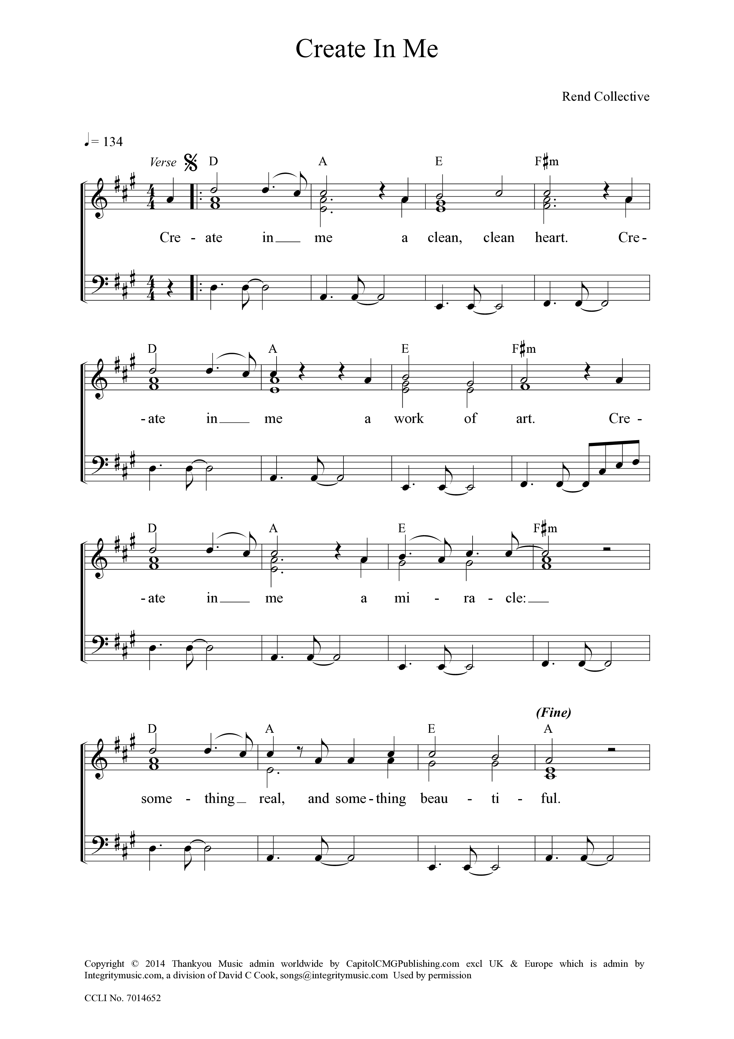 Create In Me Piano/Vocal (Rend Collective)