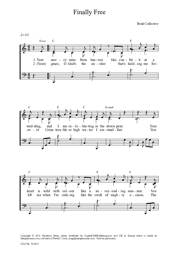 Finally Free Lead Sheet (SAT) (Rend Collective)