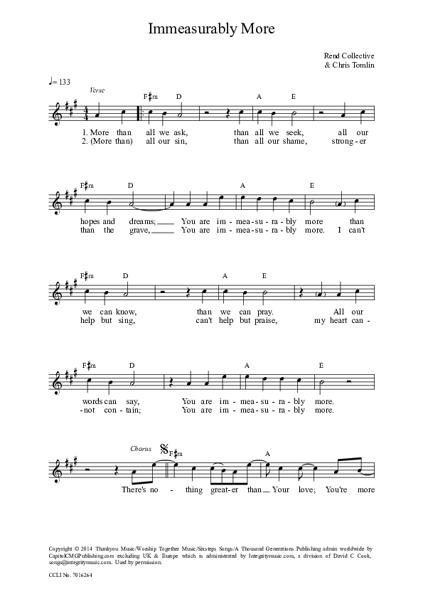 Immeasurably More Lead Sheet (Rend Collective)