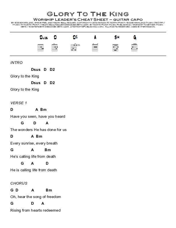 Glory To The King Chords & Lyrics (Eddie Kirkland / North Point Worship)