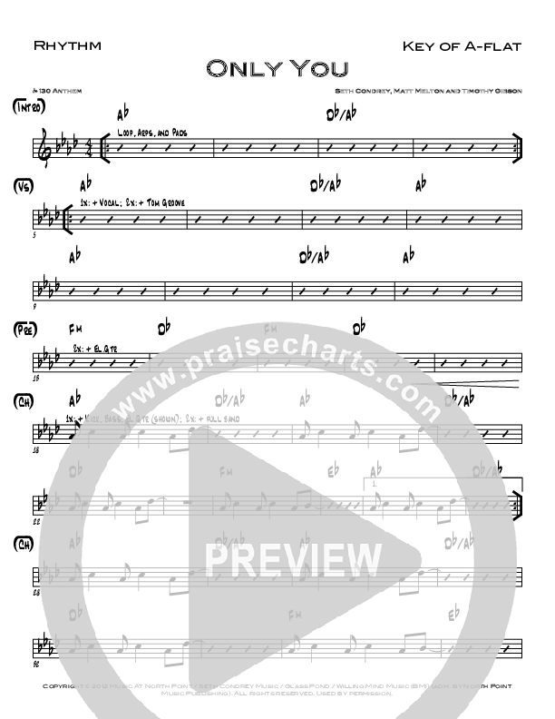 Only You Rhythm Chart (Seth Condrey / North Point Worship)