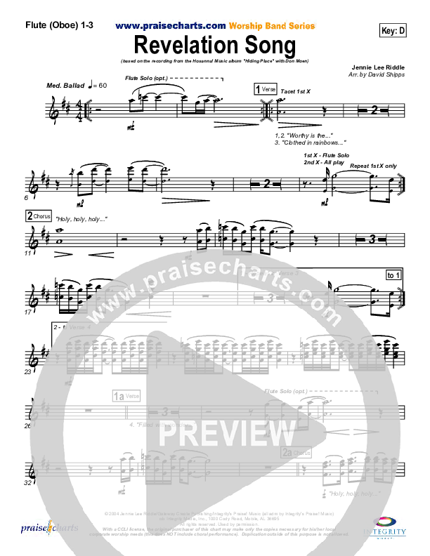 Revelation Song Flute/Oboe 1/2/3 (Don Moen)