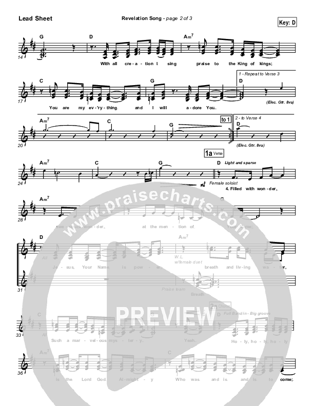 Revelation Song Lead Sheet (Don Moen)