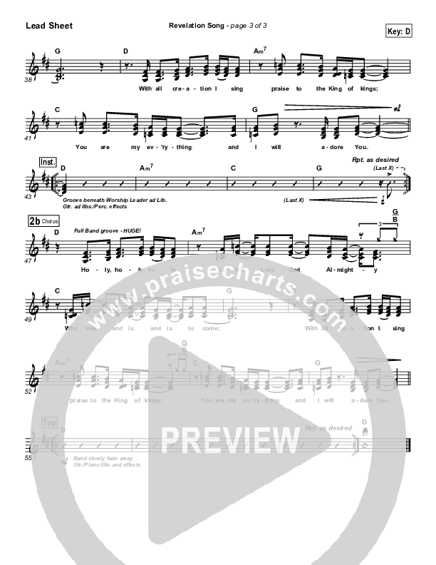 Revelation Song Lead Sheet (Don Moen)