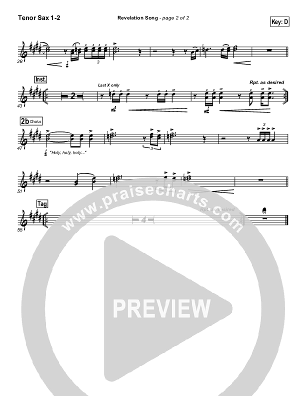 Revelation Song Tenor Sax 1/2 (Don Moen)