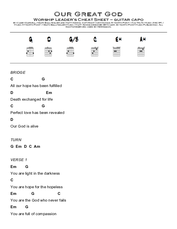 Our Great God Chords & Lyrics (Casey Darnell / North Point Worship)