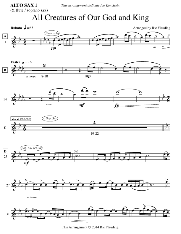 All Creatures Of Our God And King (Instrumental) Alto Sax 1/2 (Ric Flauding)