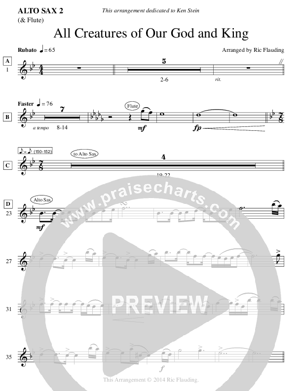 All Creatures Of Our God And King (Instrumental) Alto Sax 1/2 (Ric Flauding)