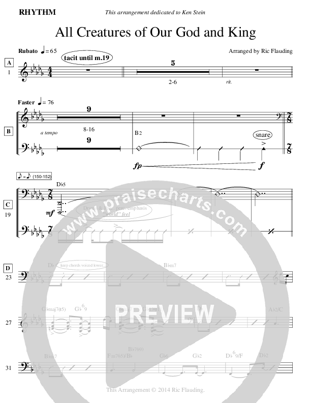 All Creatures Of Our God And King (Instrumental) Rhythm Chart (Ric Flauding)