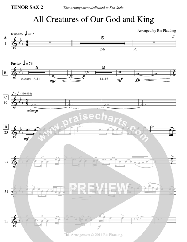 All Creatures Of Our God And King (Instrumental) Tenor Sax 1/2 (Ric Flauding)