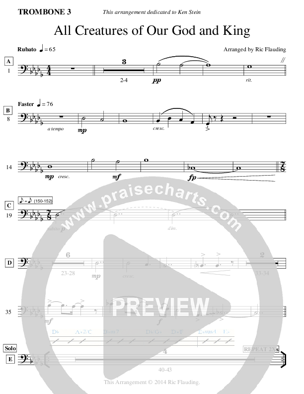 All Creatures Of Our God And King (Instrumental) Trombone 3 (Ric Flauding)