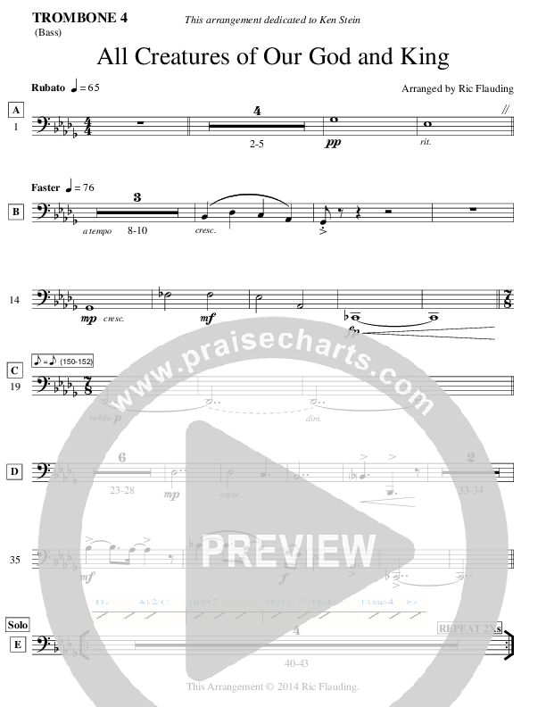 All Creatures Of Our God And King (Instrumental) Trombone 4 (Ric Flauding)