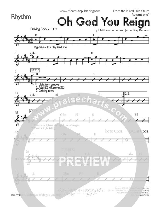 Oh God You Reign Rhythm Chart (Inland Hills)