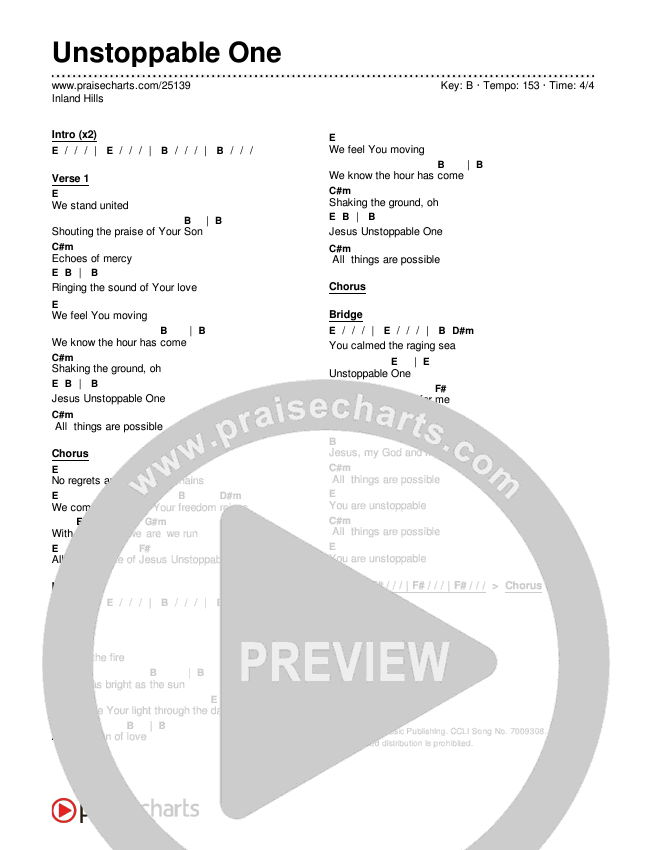 Unstoppable One Chord Chart (Inland Hills)