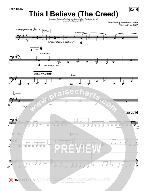 This I Believe (The Creed) Cello/Bass (Hillsong Worship)